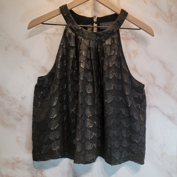 Astr Black Sparkle Shell Tank Crop Elegant Blouse - Picture 1 of 6